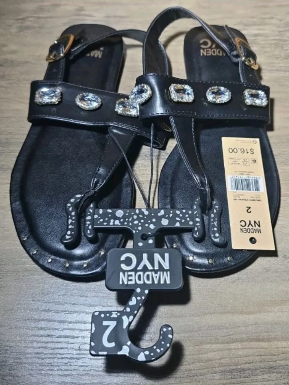Madden NYC Girls Black Slip On Studded Sandal Size 2